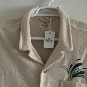 MARINE LAYER FRENCH TERRY RESORT POCKET BUTTON FRONT OATMEAL SHIRT XL NWT
